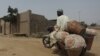 Un agriculteur utilise une moto pour transporter des tomates récoltées dans sa ferme de Jibia, le 17 février 2024.