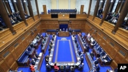 The Northern Ireland Assembly in Parliament Buildings, Stormont as Northern Ireland's MLAs prepare to elect a first minister and deputy first minister for the first time in two years, in Belfast, Feb. 3, 2024.