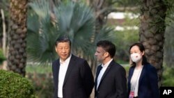 中國領導人習近平去年與到訪的法國總統馬克龍在廣州市的一個花園散步,這次習近平回訪法國,馬克龍將在他的“第二故鄉”比利牛斯山區招待習近平。(資料照:2023年4月7日)