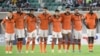 Le RS Berkane avant le match contre les Sud-Africains des Pirates d'Orlando Pirates en 2022. (Photo by Pius Utomi EKPEI / AFP)