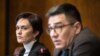 FILE - Evgenia Kara-Murza, left, wife of Kremlin critic Vladimir Kara-Murza looks on next to Sergei Davidis, head of the political prisoners support program at the Memorial human rights center, during a press conference in Geneva on March 25, 2024.