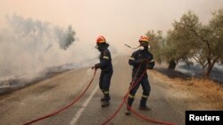 Forca zjarrfikëse tentojnë të shuajnë flakët në qytetin grek të Aleksandrupolisit, në Greqi, 22 gusht, 2023.