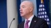Secretary of Homeland Security Alejandro Mayorkas speaks during a press briefing, July 15, 2024, at the White House in Washington.