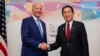 FILE - President Joe Biden greets Japan's Prime Minister Fumio Kishida ahead of a bilateral meeting in Hiroshima, May 18, 2023. Biden will host the Japanese leader for an official visit to the United States on April 10, 2024, the White House said January 25. 