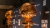 FILE - Replicas of Golden Globe statues appear at the nominations for the 81st Golden Globe Awards at the Beverly Hilton Hotel on Dec. 11, 2023, in Beverly Hills, Calif. 
