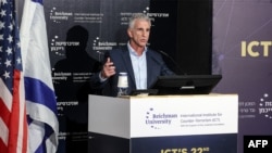 FILE - Israel's Mossad Director David Barnea, shown here speaking during a counterterrorism conference in Herzliya, Israel, on Sept. 10, 2023, reportedly met with the prime minister of Qatar in Europe on Dec. 15.