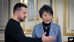 烏克蘭總統澤澤連斯基在基輔會晤日本外相上川陽子。（2024年1月7日）