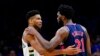 Joël Embiid (à dr.) parviendra-t-il à détrôner Giannis Antetokounmpo, MVP et champion en titre ?