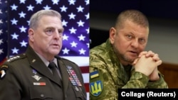 合成照片：美國參謀長聯席會議主席米利上將(左)與烏克蘭武裝部隊總司令扎盧日內上將。