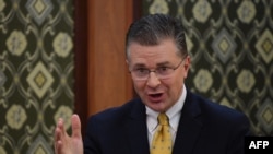 FILE - Daniel J. Kritenbrink speaks in Hanoi, Jan. 23, 2018. Now the top U.S. diplomat for East Asia, Kritenbrink said Wednesday that China had used U.S. House Speaker Nancy Pelosi’s recent trip to Taiwan as an excuse to change the status quo, jeopardizing peace.