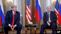 ប្រធានាធិបតី​រុស្ស៊ី​លោក Vladimir Putin បានជួប​ប្រធានាធិបតី​អាមេរិក​លោក Donald Trump កាលពីថ្ងៃទី​១៦ មិថុនា​ ឆ្នាំ២០១៨។