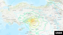 土耳其加濟安泰普附近7.8級地震的震中（美國地質調查局） 。
