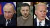 (De izquierda a derecha) El presidente ruso Vladimir Putin, el presidente ucraniano Volodymyr Zelenskyy y el presidente estadounidense Joe Biden.