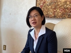 台灣駐美副代表王良玉2022年9月19日在雙橡園舉行華文媒體簡報會。（美國之音鍾辰芳拍攝）