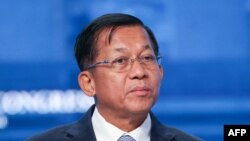 FILE - Myanmar junta leader Min Aung Hlaing attends the Eastern Economic Forum in Vladivostok on September 7, 2022. (Photo by Sergei BOBYLYOV / TASS Host Photo Agency / AFP)