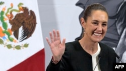 Rais wa Mexico Claudia Sheinbaum akitoa hotuba yake ya kila siku kwa taifa kenye mji wa Mexico City, Machi 6, 2025.