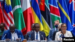 La secrétaire générale du Commonwealth, Patricia Scotland au Kigali Convention Centre, qui accueille la réunion des chefs de gouvernement du Commonwealth à Kigali, au Rwanda