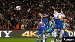 Un match en cours pour la Coupe du monde, au stade de Marrakech, Maroc, le 16 décembre 2014.