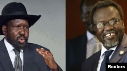 Le president Salva Kiir, à gauche, et son vice-president Riek Machar