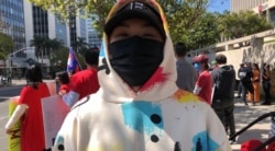 中學生漂同學接受美國之音採訪。（美國之音2021年3月13日洛杉磯）