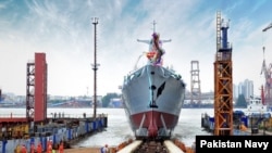 中國為巴基斯坦建造的054A/P型護衛艦在上海滬東中華造船廠舉行了下水儀式(照片來源：巴基斯坦海軍）。