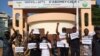 Les étudiants demandant justice pour leur camarade assassiné, à Cotonou, le 31 octobre 2021. 