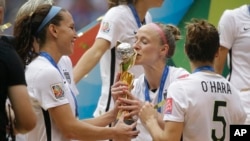 Les joueuses américaines lors de la victoire a la Coupe du monde 2015 en battant en finale le JApon (5-2), Vancouver, 5 juillet 2015