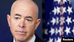 FILE PHOTO: U.S. Department of Homeland Security Secretary Alejandro Mayorkas holds a press briefing at the White House in Washington, U.S., March 1, 2021. REUTERS/Kevin Lamarque/File Photo