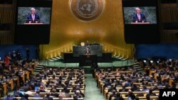Генеральний секретар США Антоніо Гутерріш виступає на 78-й Генеральній Асамблеї ООН у штаб-квартирі ООН у Нью-Йорку 19 вересня 2023 р. (Фото TIMOTHY A. CLARY / AFP)