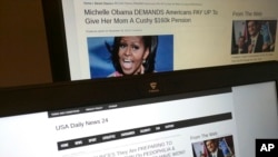 Cette photographie prise à Paris le vendredi 2 décembre 2016 montre des sujets de USA Daily News 24, un faux site d'informations enregistré à Veles, en Macédoine.