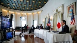 美國國務卿布林肯2021年3月16日在東京出席一個商業論壇（美聯社）