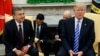 President Donald Trump meets Uzbek President Shavkat Mirziyoyev in the Oval Office of the White House, May 16, 2018, in Washington.
