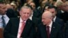 Presiden Turki Tayyip Erdogan (kiri) dan Devlet Bahceli, pemimpin Partai Gerakan Nasionalis (MHP), menghadiri acara Hari Republik untuk memperingati ulang tahun republik ke-101, di Ankara, Turki, 29 Oktober 2024. (Murat Kula/Kantor Pers Kepresidenan/Handout via REUTERS)