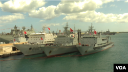 中國多艘軍艦2016年7月訪問美國夏威夷州珍珠港(美國之音黎堡拍攝)