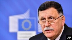 Le chef de la GNA Fayez al-Sarraj devant la Commission européenne à Bruxelles, Belgique, le 2 février 2017.