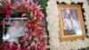 Portraits of Bernard Krisher, founder of The Cambodia Daily, are on display at his funeral ceremony in Phnom Penh, Cambodia, March 19, 2019. (Kann Vicheika/VOA Khmer)