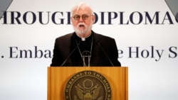 梵蒂岡外交部長保羅·加拉格爾（Paul Gallagher）大主教2020年9月30日在宗教自由會議上發言（路透社）