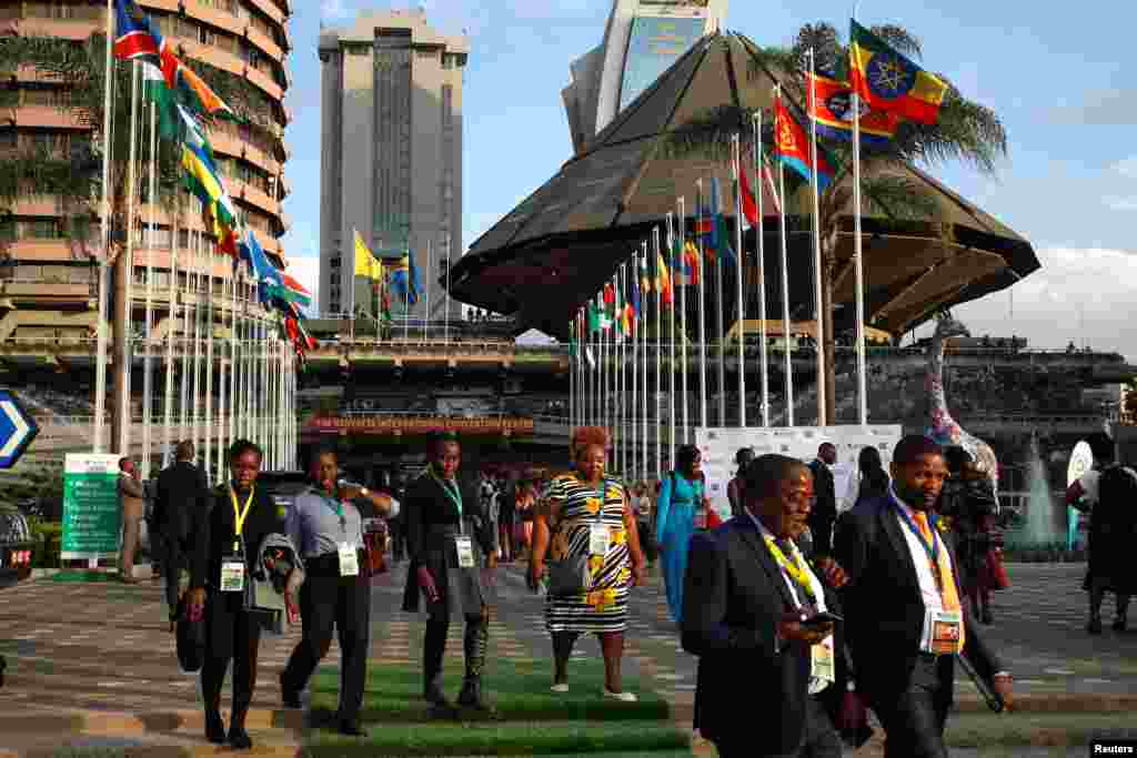 Wajumbe kwenye ukumbi wa mikutano wa Kenyatta, (KICC) kuhudhuria mkutano wa kilele wa Hali ya Hewa Afrika.&nbsp; Nairobi September 4, 2023.