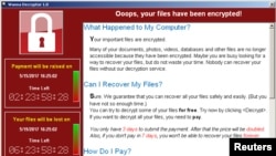 受到”想哭“（WannaCry）勒索軟件攻擊的電腦的屏幕顯示