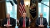 Chairman, CEO and president of Nucor John Ferriola and U.S. Steel CEO Dave Burritt flank U.S. President Donald Trump as he announces that the United States will impose tariffs of 25 percent on steel imports and 10 percent on imported aluminum during a meeting at the White House in Washington, March 1, 2018.