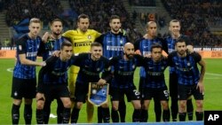 L'équipe de l'Inter Milan pose avant un match contre la Sampdoria en Serie A, Italie le 24 octobre 2017