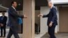 U.N. Special Envoy for Syria Staffan de Mistura, right, prepares to shake hands with Syria's main opposition High Negotiations Committee leader Nasr al-Hariri upon his arrival for a meeting during Syria peace talks in Geneva, Switzerland, Feb. 27, 2017.