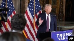 ប្រធានាធិបតីជាប់ឆ្នោតលោក Donald Trump ថ្លែងនៅក្នុងសន្និសីទសារព័ត៌មានមួយកាលពីថ្ងៃ៧ ខែមករា ឆ្នាំ២០២៥។