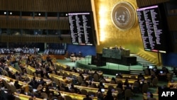 Mabalozi wakipigia kura azimio la kuthibitisha tena uhuru wa Ukraine, katika kikao cha Mkutano Mkuu wa Umoja wa Mataifa, Februari 24, 2025. Picha ya AFP.
