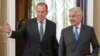 Russian Foreign Minister Lavrov, left, welcomes Pakistan's Foreign Minister Khawaja Muhammad Asif for their talks in Moscow, Russia, Feb. 20, 2018. 