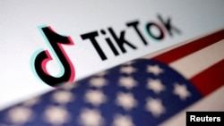 資料照片：TikTok的標誌和美國國旗。