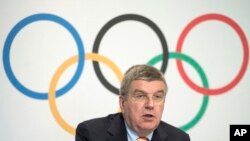 Le président du CIO, Thomas Bach, lors d'un point de presse à Lausanne, Suisse (9 juil. 2014)