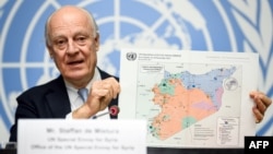 L'envoyé spécial pour la Syrie Staffan de Mistura lors de pourparlers de paix sur la Syrie au siège européen des Nations Unies à Genève, le 14 décembre 2017.