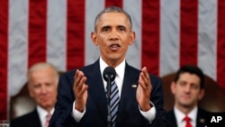Le président américain Barack Obama lors de son discours sur l'état de l'Union, le 12 janvier 2016. (AP Photo/Evan Vucci, Pool)