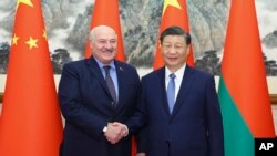 白俄羅斯總統盧卡申科2023年12月4日在北京會見中國國家主席習近平。 （美聯社）